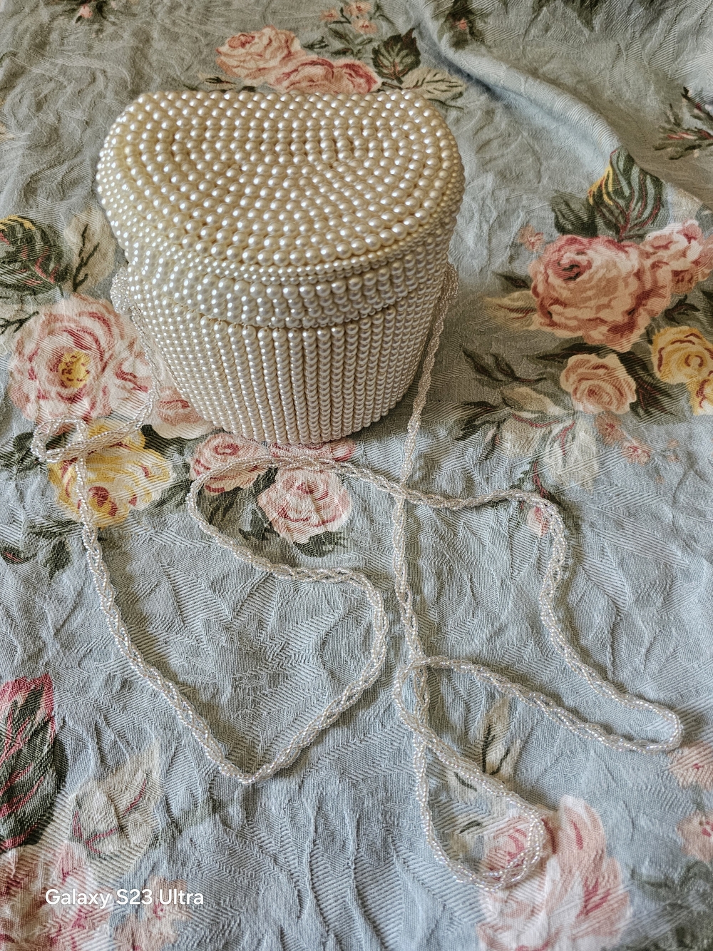 La Regale Pearl Beaded Half Shaped Crossbody Bag - Cream
